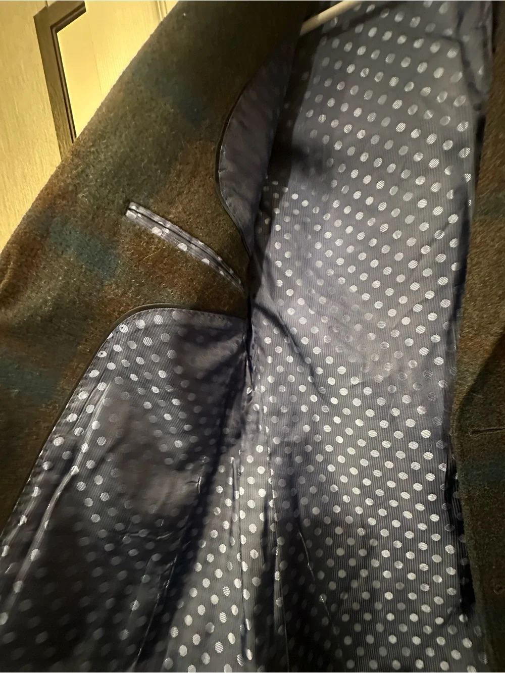 Perry Ellis 50% Wool Grey Blue Brown Plaid Fall Winter Slim Fit Blazer Jacket